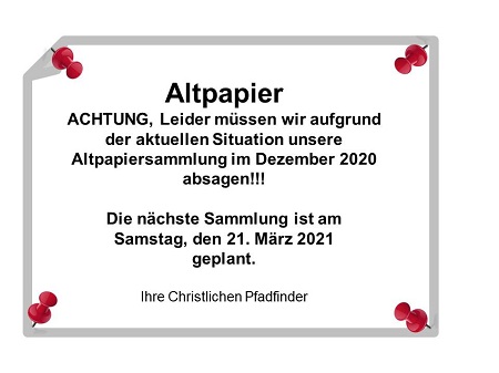 ABSAGE Altpapiersammlung am 12.12.2020