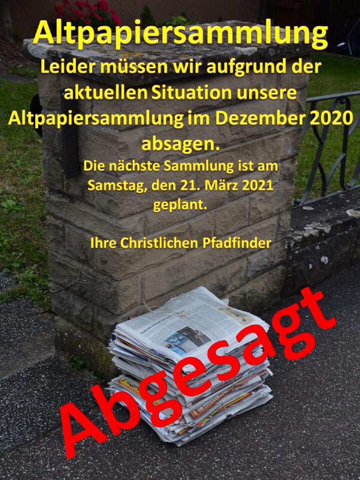 ABSAGE Altpapiersammlung am 12.12.2020